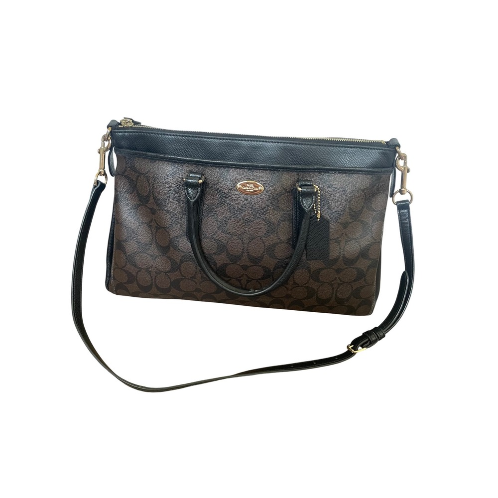 Coach Morgan Signature Satchel Handbag Brown Black F34617 Shoulder PVC Leather